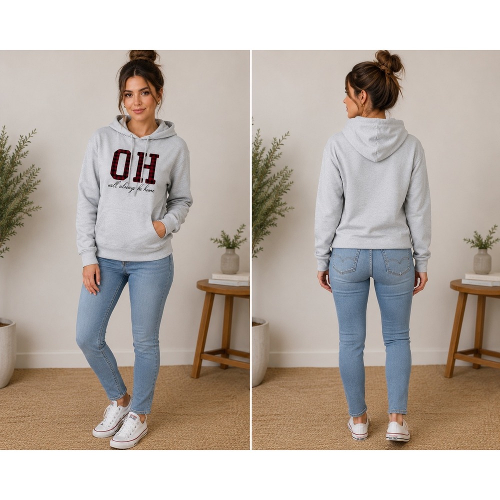 Maurices Womens Ohio Buffalo Plaid Hoodie Gray Sweatshirt XS OH Home Graphic